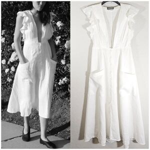 REFORMATION Serengeti Plunge Neckline Linen Midi Dress